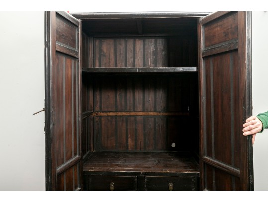 Antique Black-Lacquered Chinese Marriage Cabinet