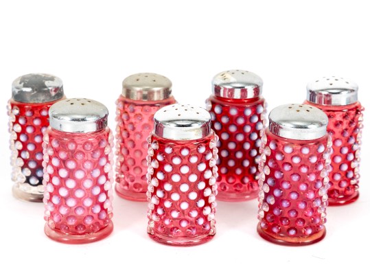 Cranberry Hobnail Depression Glass Salt And Pepper Shakers 
