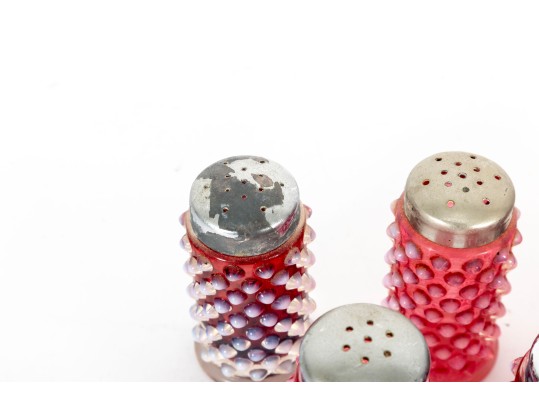 Cranberry Hobnail Depression Glass Salt And Pepper Shakers 