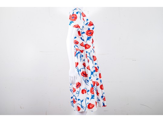 Oscar De La Renta White, Red, And Blue Floral Dress - With Tags