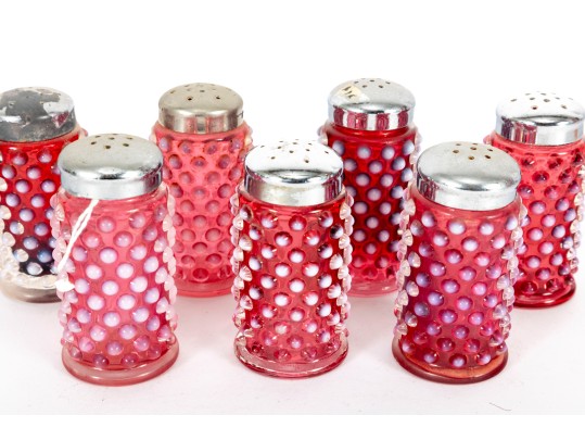 Cranberry Hobnail Depression Glass Salt And Pepper Shakers 