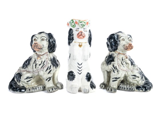 Garniture Trio Of Staffordshire Ceramic Dogs