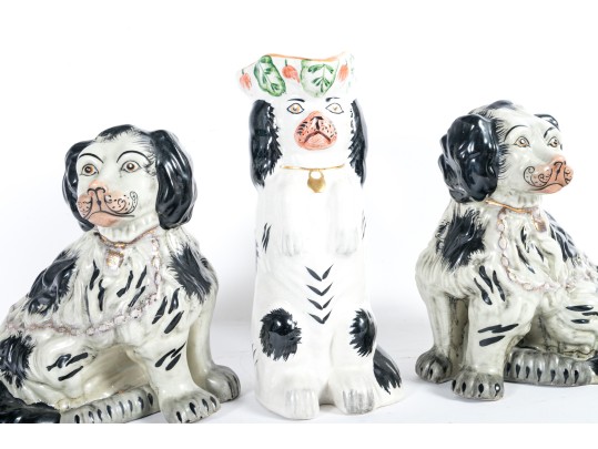 Garniture Trio Of Staffordshire Ceramic Dogs