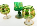 Ornately Gilt Green Glass Pokal Vase And Chalices, Likely Empoli Rossini