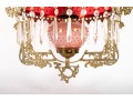 Hobnail Cranberry Glass Electric Chandelier With Prisms