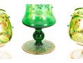 Ornately Gilt Green Glass Pokal Vase And Chalices, Likely Empoli Rossini