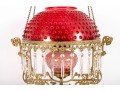 Hobnail Cranberry Glass Electric Chandelier With Prisms