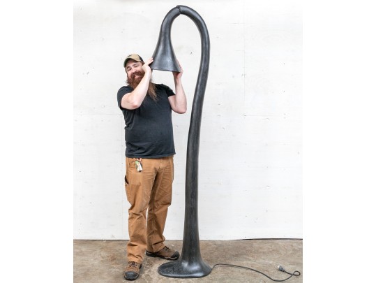 Vintage Black Painted Cement Floor Lamp