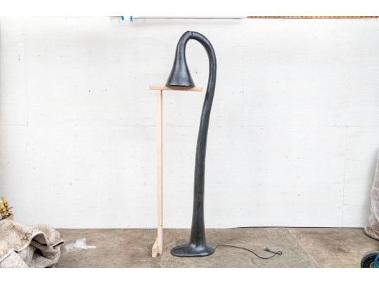 Vintage Black Painted Cement Floor Lamp