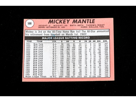 1969 Topps Mickey Mantle #500