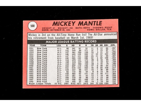 1969 Topps Mickey Mantle #500