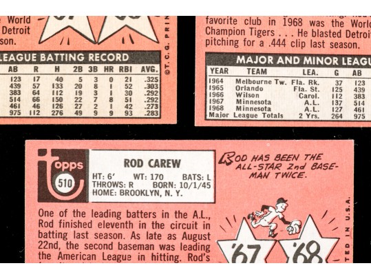 Seven 1969 Topps Rod Carew Cards #510 EX-NMT