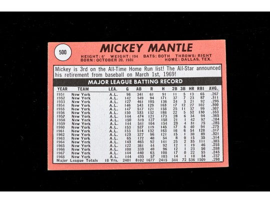 1969 Topps Mickey Mantle #500
