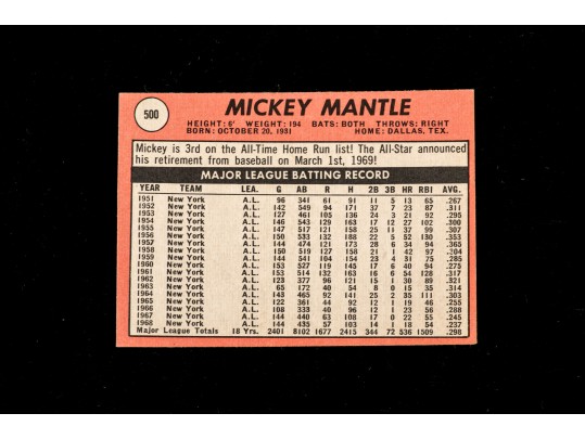1969 Topps Mickey Mantle #500