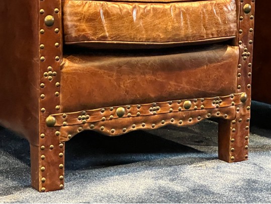 Pair Of Halo Asia Cracked Leather Tudor Chairs Retail $1,233.00 Each