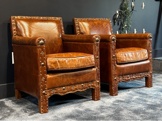 Pair Of Halo Asia Cracked Leather Tudor Chairs Retail $1,233.00 Each