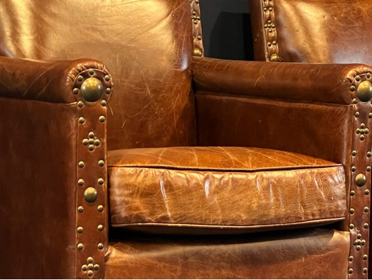 Pair Of Halo Asia Cracked Leather Tudor Chairs Retail $1,233.00 Each