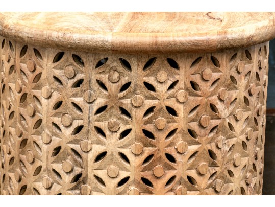 Pair Of West Elm Carved Mango Wood Side Tables