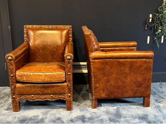 Pair Of Halo Asia Cracked Leather Tudor Chairs Retail $1,233.00 Each