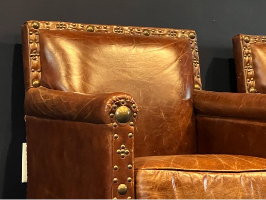 Pair Of Halo Asia Cracked Leather Tudor Chairs Retail $1,233.00 Each