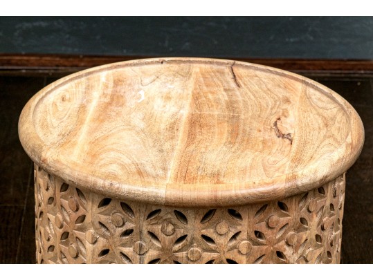 Pair Of West Elm Carved Mango Wood Side Tables