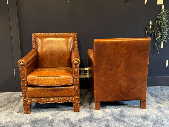 Pair Of Halo Asia Cracked Leather Tudor Chairs Retail $1,233.00 Each