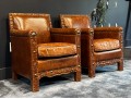 Pair Of Halo Asia Cracked Leather Tudor Chairs Retail $1,233.00 Each