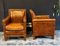 Pair Of Halo Asia Cracked Leather Tudor Chairs Retail $1,233.00 Each