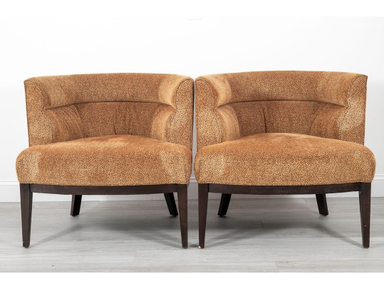 Hollywood Regency Styled Leopard Pattern Upholstered Barrel Chairs