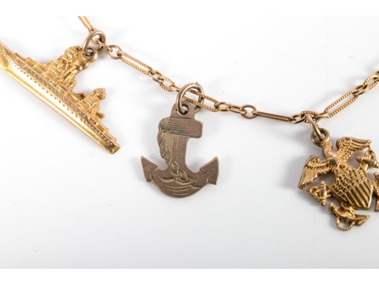 10k Yellow Gold US Navy Nautical Charm Bracelet