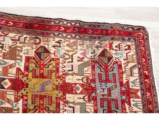 Colorful Wool Runner Rug With Camel Motifs (9’6” X 3’9)