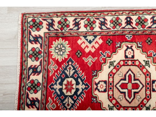 Colorful Wool Runner Rug With Camel Motifs (9’6” X 3’9)