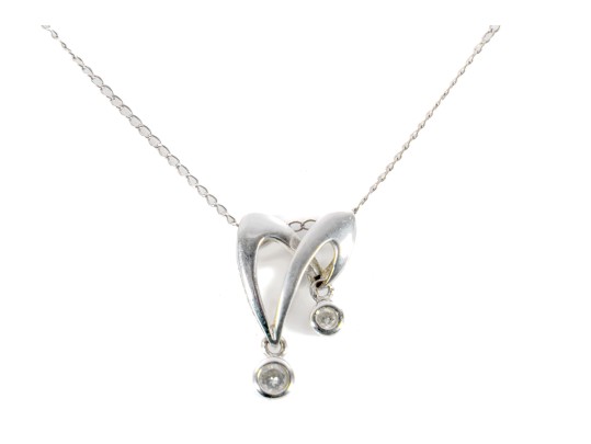 14k White Gold Diamond And White Sapphire Abstract Heart Pendant Necklace