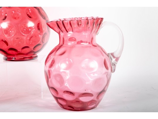 Cranberry Coin Depression Glass Pitchers