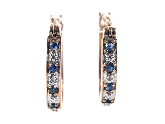 Sterling Vermeil Moissanite And CZ Hoop Earrings