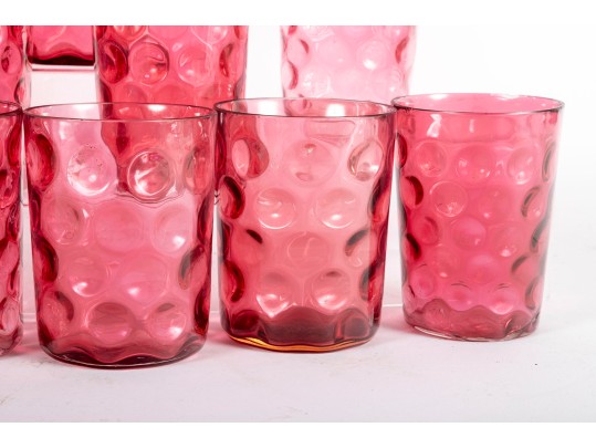 Fifteen Cranberry Coin Depression Glass Cups