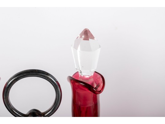 Cranberry Glass Cruets And Salt Cellar