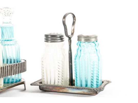 Colorful Striped And Coin Depression Glass Cruet Sets