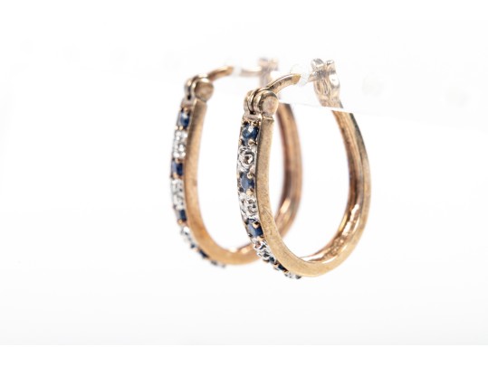 Sterling Vermeil Moissanite And CZ Hoop Earrings