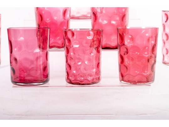 Fifteen Cranberry Coin Depression Glass Cups