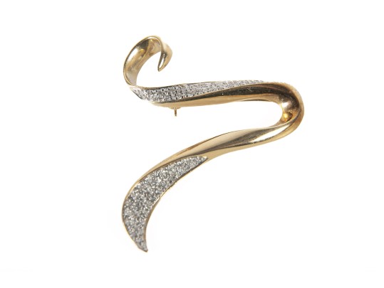 14k Yellow Gold Diamond Brooch