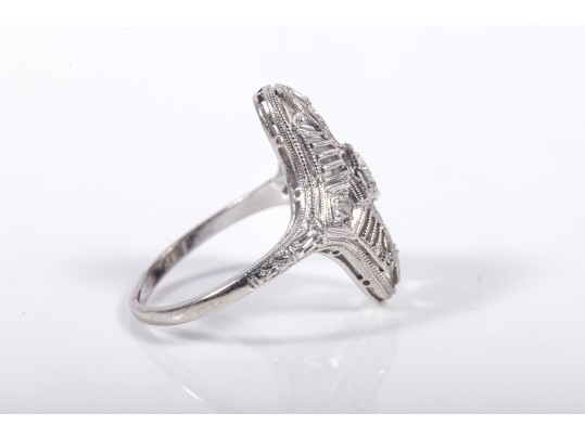 Shreve & Co. Platinum Moissanite Filigree Ring Size 3.5