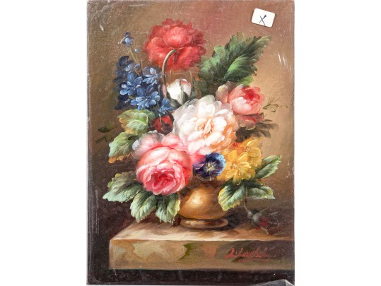 Signed Oil On Board Still Life Of Flowers