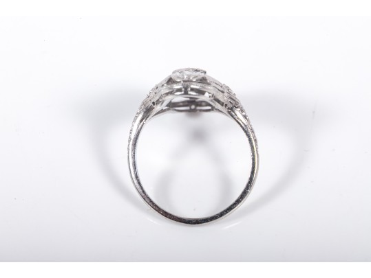 Shreve & Co. Platinum Moissanite Filigree Ring Size 3.5