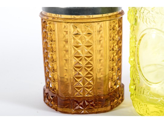 Uranium, Cranberry, And Amber Glass Pickle Castors