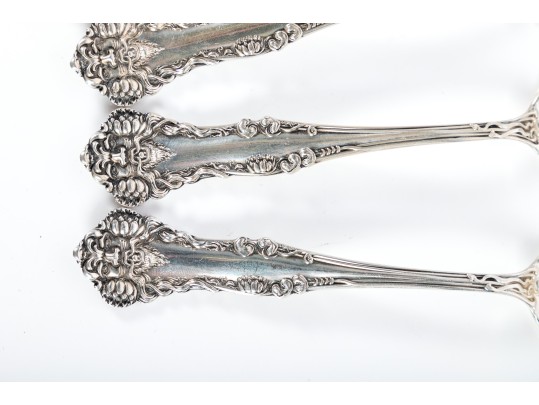Simpson Hall Miller & Co. Sterling Silver Tea Spoons With Green Man/Lion Handles