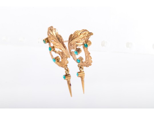 18k Yellow Gold Foliate Etched Earrings