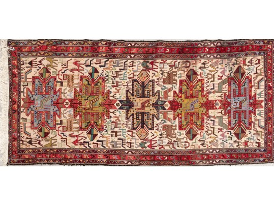 Colorful Wool Runner Rug With Camel Motifs (9’6” X 3’9)