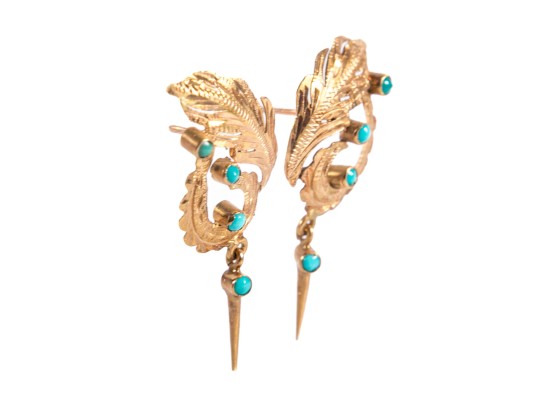 18k Yellow Gold Foliate Etched Earrings