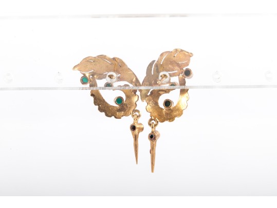 18k Yellow Gold Foliate Etched Earrings